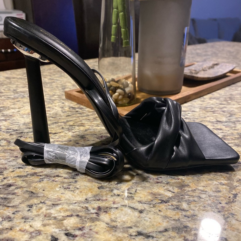 Black Square Toe Strappy Heels